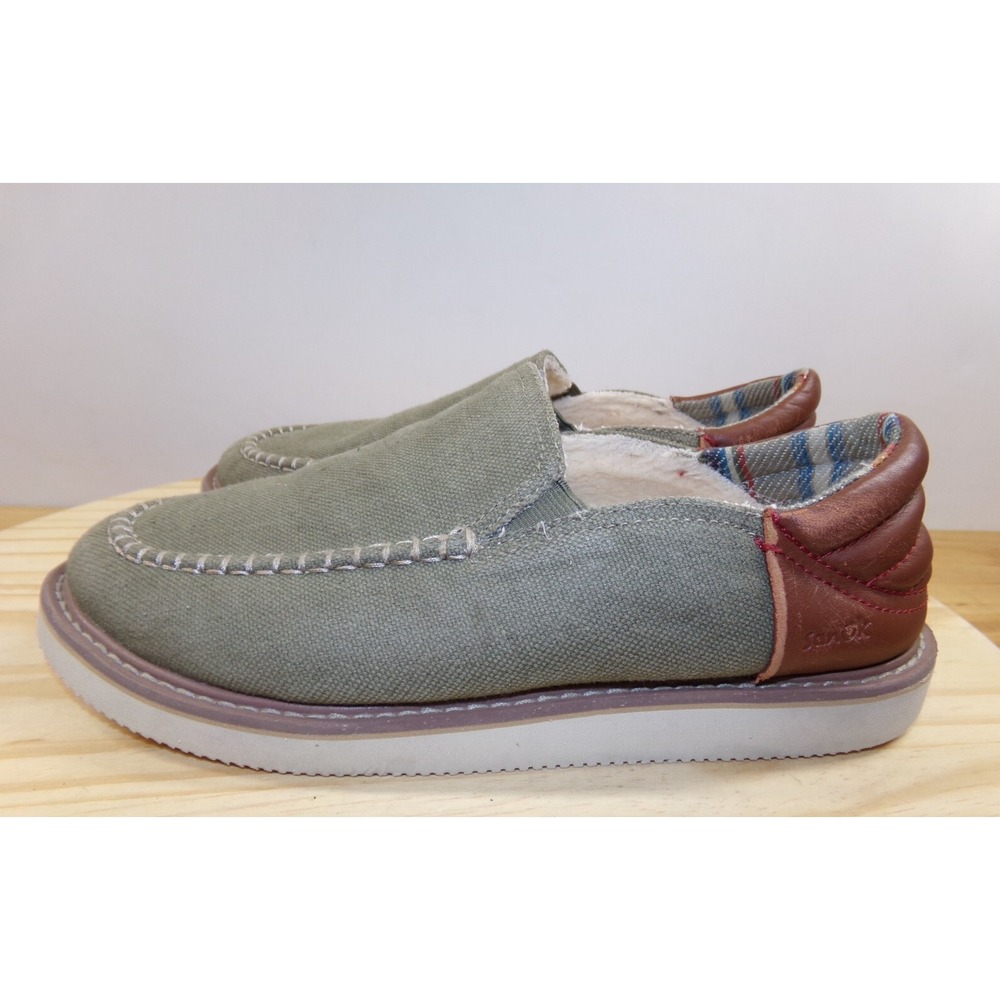 Sanuk Cozy‎ Vibe Low Slip On Shoes Mens Green Size 8 Hemp / Leather Slippers